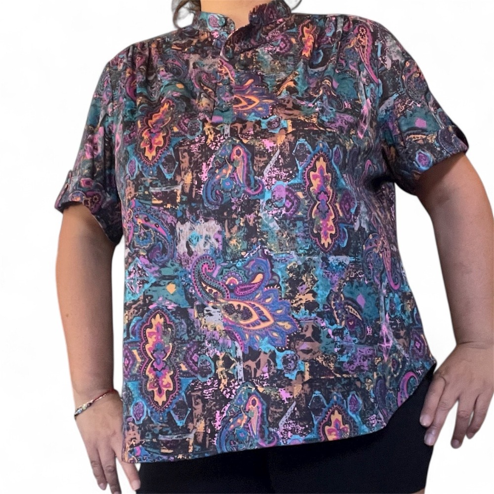 Top Notch Womens Plus Size 26W‎ Button Up Paisley Print Short Sleeve Shirt VTG